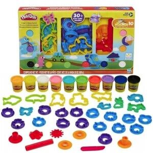 Play-Doh Stamp n Shape Toolkit 30+ Tools 10 Colors Kids Craft Essentials